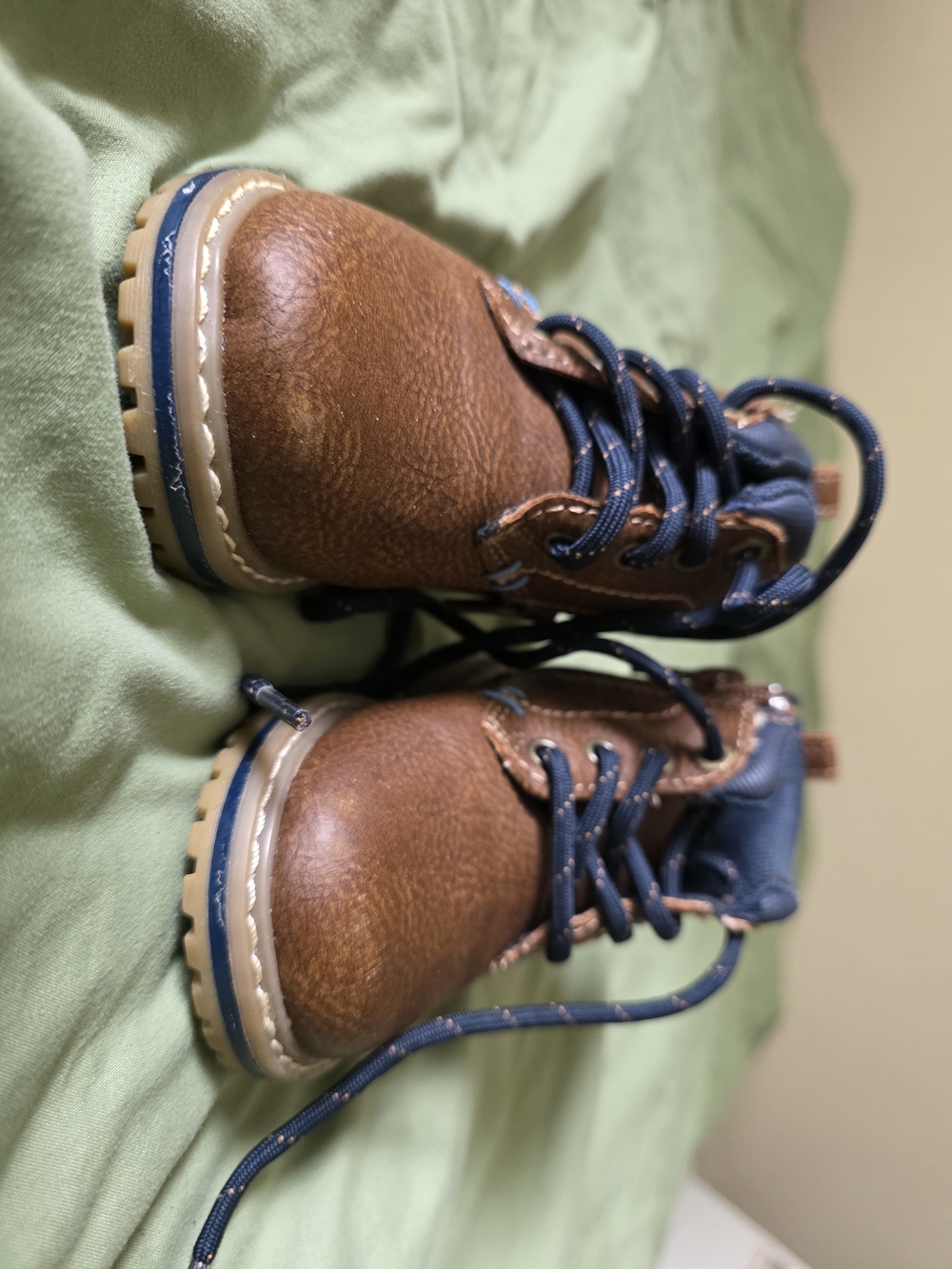 Kids Brown and Navy Lace-Up Boots - Casual Outdoor Shoes